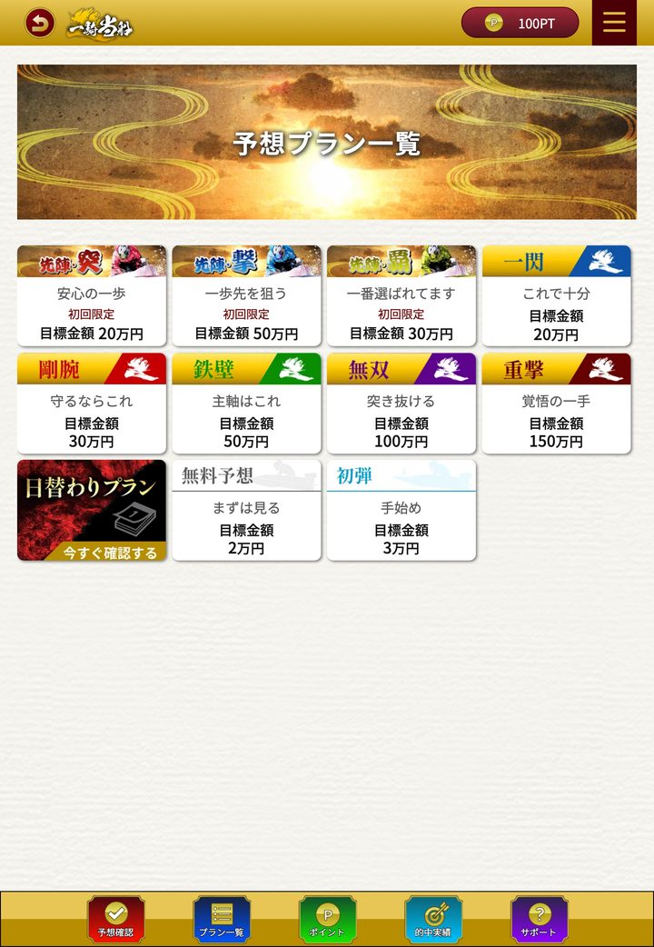 一騎当船の会員ページ「プラン一覧」（10月18日撮影・登録情報は伏せ字）